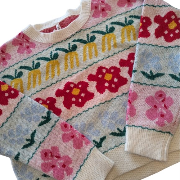 Dreamers by Debut Cropped Style Multi Colour Patterned Sweater - Picture 4 of 13